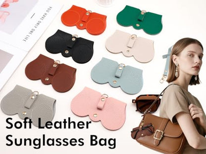 FEISEDY 2Pack Soft Leather Sunglass Bag, Portable Holder Eyeglasses Case - color: Blue+green