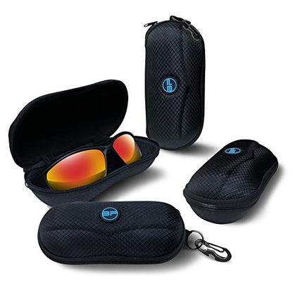 BLUPOND Sunglasses Case Semi Hard EVA Shell with Metal Hanging Hook Belt Clip Sun Glasses Storage - color: Bluelogo