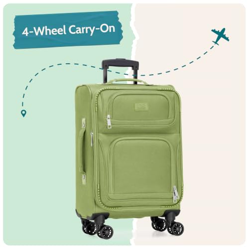 U.S. Traveler Rio Lightweight Softside Rolling Carry-on Suitcase, 4-Wheel Single, Light Green - color: Light Green, size: 22"