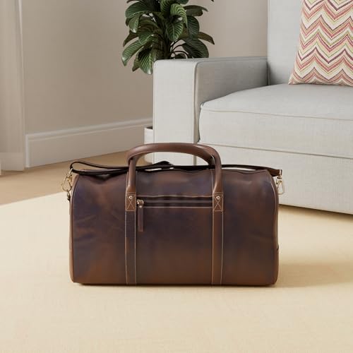 KomalC 24 Inch Leather Duffle Bag for Men & Women, Travel Weekend Bag - style: Brown Distressed Tan