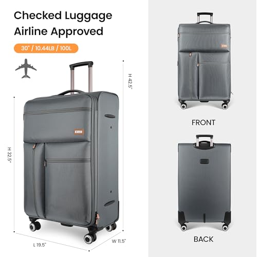 30'' Suitcase w/Double Spinner Wheels,TSA LOCK,Expandable - color: Grey, size: Checked-Large 30-Inch
