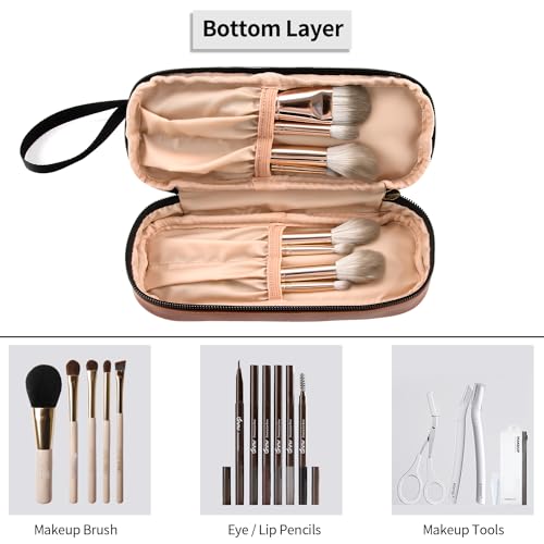 Small Makeup Bag 2 Layers Travel Cosmetic Bag with Makeup Brush Compartment - color: 04-stripe