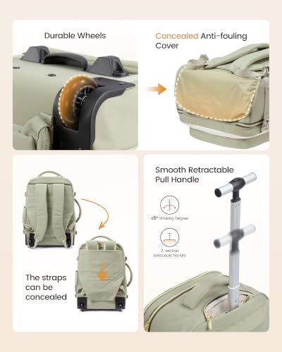 LOVEVOOK Rolling Backpack for Women, 40L Carry On with Wheels, 15.6'' - color: Light Green-beige-olive Green, size: 56L-3Pcs-Luggage