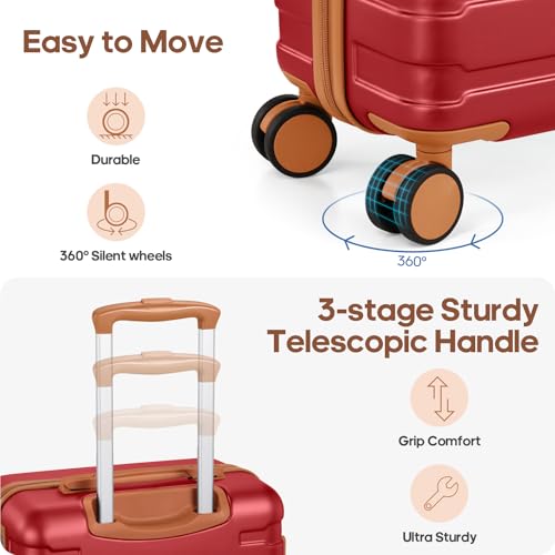 Carry on Luggage, Suitcase Set 3Piece with Backpack YKK zippers - color: Red