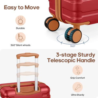 Carry on Luggage, Suitcase Set 3Piece with Backpack YKK zippers - color: Red