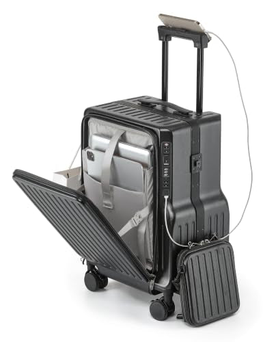 20-Inch Front Opening Carry On Luggage with Detachable Bag, Black - color: Black