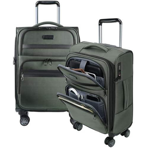 KROSER Softside Carry On Luggage 20 Inch, Suitcase Rolling Luggage - color: Army Green-20, size: 20 inch