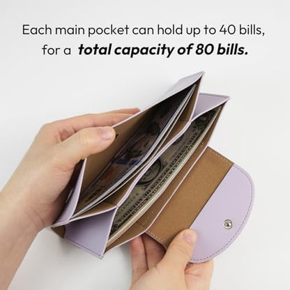 carrotez All-in-One Long Bifold 2-Tier PU Leather Wallet for Women Lavender - color: Lavender