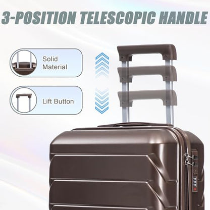 20+14 Inch Hardshell Luggages, Lightweight Durable ABS Suitcase with Spinner Wheels - color: BROWN+ABS, size: 14/20 Inch