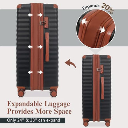 Merax 5 Piece Luggage Set,Front Opening Hardside Suitcase Set,Black - color: Black and Brown, size: 5 Piece(20/24/28/DB/TB)