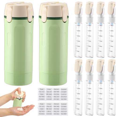 Domensi 2 Pack 4 in 1 Travel Dispenser, Green - color: Green
