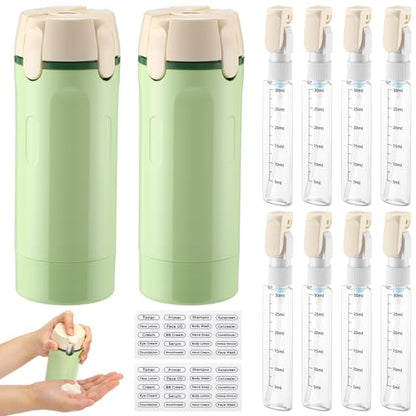Domensi 2 Pack 4 in 1 Travel Dispenser, Green - color: Green