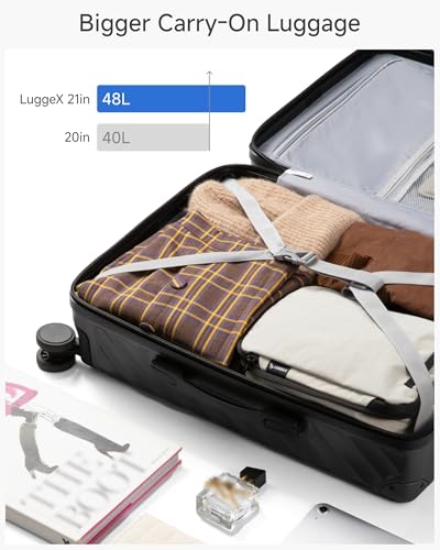 LUGGEX 21 Inch Carry On Luggage with Spinner Wheels, Charcoal Metallic - color: Charcoal Metallic, size: Carry-On 21-Inch