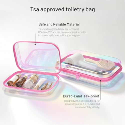 Clear Hard Shell Zipper Organizer Cases, 2 Pack, Iridescent - color: Pink Iridescent
