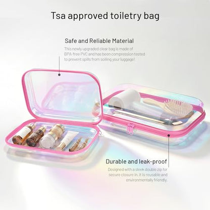 Clear Hard Shell Zipper Organizer Cases, 2 Pack, Iridescent - color: Pink Iridescent