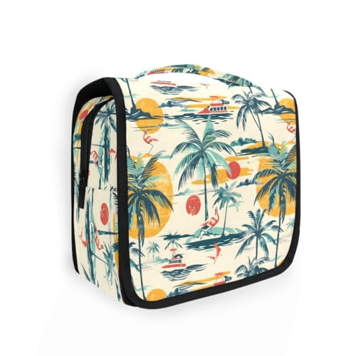 senya Hanging Travel Toiletry Bag Cute Kit Makeup Case Cosmetics Organizer for Men Women (Cruise Ships Sun Palm Trees) - color: Cruise Ships Sun Palm Trees