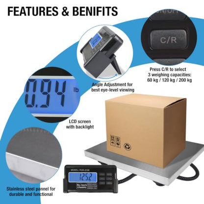 SurmountWay Large 440lbs Shipping Scale, 15"X12" Stainless Platform - size: 440lbs -（15"X12"）