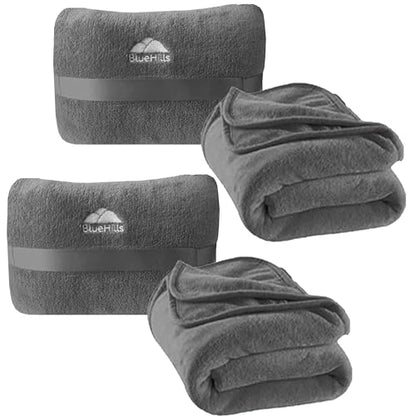 BlueHills Premium Soft 2 Pack Plush Mini Travel Blanket Pillows Combo Gray - color: Gray-2pk-m21
