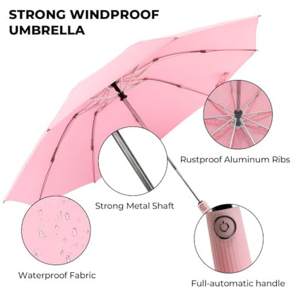 ZDSSM Inverted Umbrella for Rain, Compact Windproof Auto Open Close - color: Pink