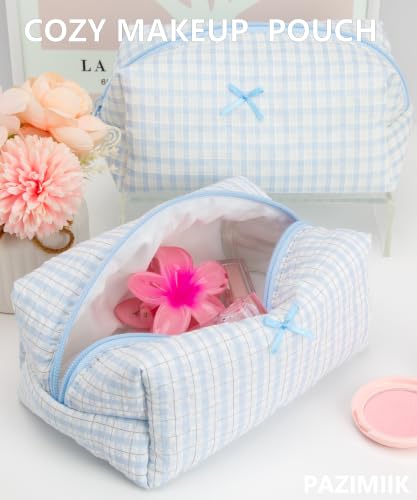 PAZIMIIK Cozy Makeup Bag for Women,Zipper Cosmetic Pouch,Plaid Blue - color: Plaid Blue