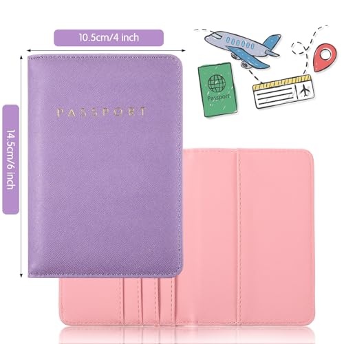Frienda 2 Pcs Passport Holder Covers Waterproof Leather - color: Pink, Taro Purple