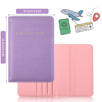 Frienda 2 Pcs Passport Holder Covers Waterproof Leather - color: Pink, Taro Purple