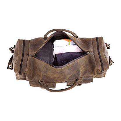 KomalC 28 Inch Leather Duffle Bag for Men & Women, Travel Gym Holdall - color: Distressed Brown, size: 28 Inches