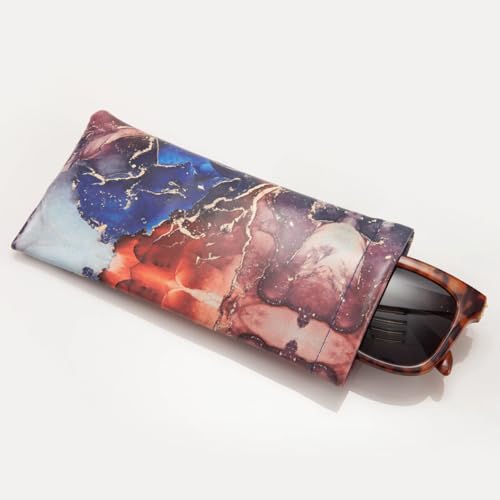 TRIUMPH VISION Eyeglass Case Glasses Case Soft Sunglass Pouch Sleeve 3 Pack - color: Pu Leather Marble Black Grey Blue Purple