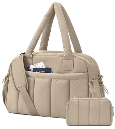 oscaurt Gym Bag for Women Lightweight Duffle Bag for Travel with Toiletry Pouch Water Resistant Carry On Weekender Overnight Duffel - color: Desert