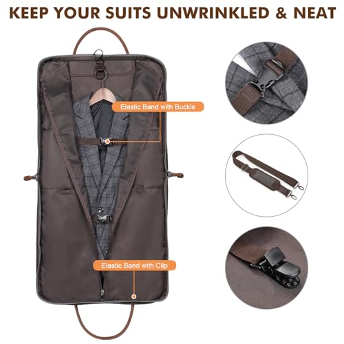 S-ZONE Carry on Garment Bag for Business Travel Canvas Leather Men Suit Cover - color: Grey, size: X-Large