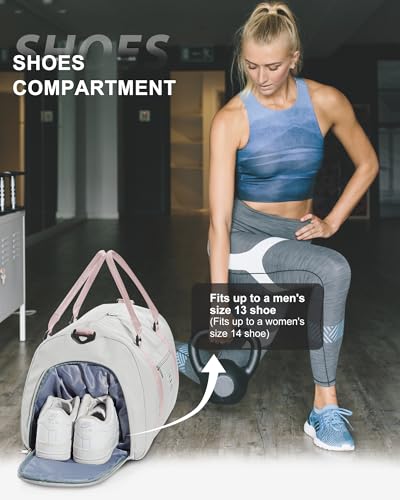 WISEPACK Gym Bag for Womens with Shoes Compartment Travel Duffel Bag - color: B6-Grey Pink