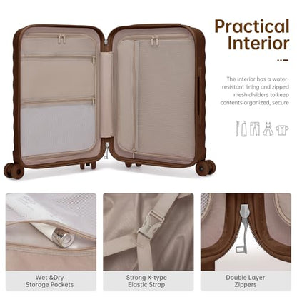 Carry On Luggage Set 3 Piece, Carry-on Suitcase With Wheels - color: BT-Mocha