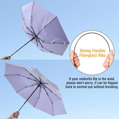 G4Free UPF 50+ UV Protection Travel Umbrella 42/46 Inch Auto Open Close - color: Light Purple/Silver, size: 46 inch