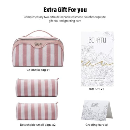 BOYATU Travel Makeup Bag Cosmetic Bags for Women: 3-Piece Makeup Bag Set - color: B-1-Pink