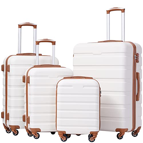 Coolife Luggage Set, Lightweight Durable Hardshell, 4 piece, Apricot White - color: Family Set-Apricot White