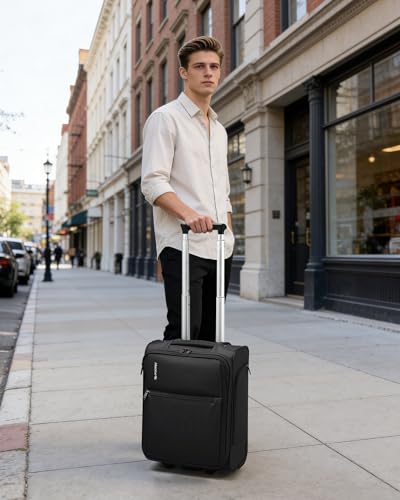 Hanke Underseat Carry On Luggage with Wheels, 17 Inch Rolling Bag, Black - color: Black, size: 17 Inch Underseat Plus