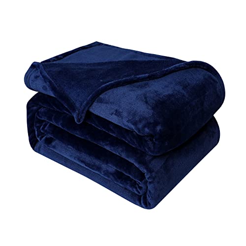 Fleece Plush Throw Blanket Navy Blue 90"x90"for Couch Fuzzy Cozy Flannel - color: Navy Blue, size: Queen(90"×90")