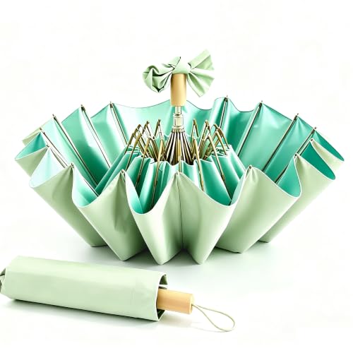 Sun Umbrella UV Protection Cute Windproof Walking Parasol for Women - color: Light Green & Teal