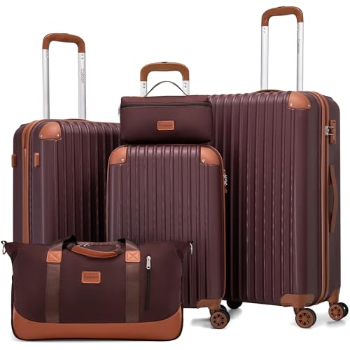 Cosbarn Luggage Sets, Lightweight Durable Hardshell, 5 piece Suitcase Sets - color: Burgundy