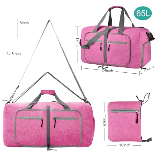Dimayar 65L Foldable Duffle Bag, Travel & Weekender, Overnight, Gym - color: Rouge Pink, size: 65L