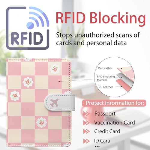 Passport Holder, Cute Travel Wallet Cover with RFID Blocking,Sweet | PU leather travel wallet with magnetic closure, card slots, pen loop, and easy access for passports and essentials. - color: M-Sweet
