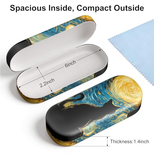 Hard Shell Leather Sunglasses Case,Classic Fashionable Cute Large Glasses Case for Women Men,Sunglass Eyeglasses - color: Van Gogh Cat