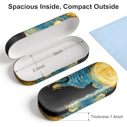 Hard Shell Leather Sunglasses Case,Classic Fashionable Cute Large Glasses Case for Women Men,Sunglass Eyeglasses - color: Van Gogh Cat