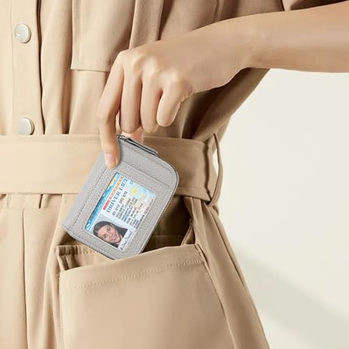 RNIEGA Credit Card Holder Wallet RFID Blocking Leather Small Wallet for Women Double Zipper Wallet with ID Window - color: A-Grey