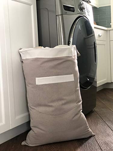 Over-the-Door Laundry Hamper Bag - Stylish Linen Design - Drawstring Closure with Convenient Carry Strap - Hooks Not Included*
