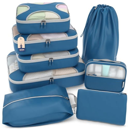 Shacke 8 Set Packing Cubes for Travel, Shoe & Toiletry Bags (Navy Blue) - color: 8 Set - Navy Blue, size: Set of 8
