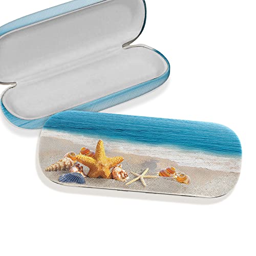 WIRESTER Hard Shell Eyeglasses Case, Clamshell Sunglasses Holder Protective Cover with Microfiber Cloth - color: Seashells on the Beach