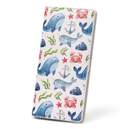 FALAN MULE Ultra Slim Thin Wallet Women RFID Blocking Leather Bifold Ladies - color: Yf-Whale White