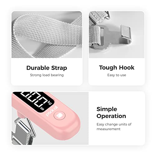 pack all Digital Luggage Scale for Travel, 110Lbs Capacity, 0.1Lb Precision - color: Pink