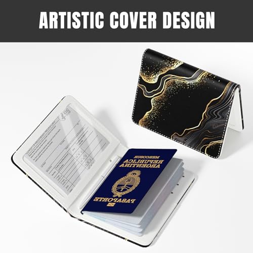 Rimilak Passport Holder,RFID Blocking Passport Cover, Black Gold Marble - color: Black Gold Marble
